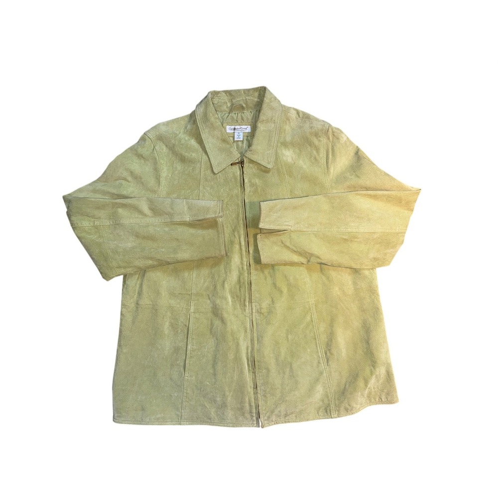 Coldwater Creek Women's Genuine 200% Leather Suede Jacket Sage Green Size 1X Zip